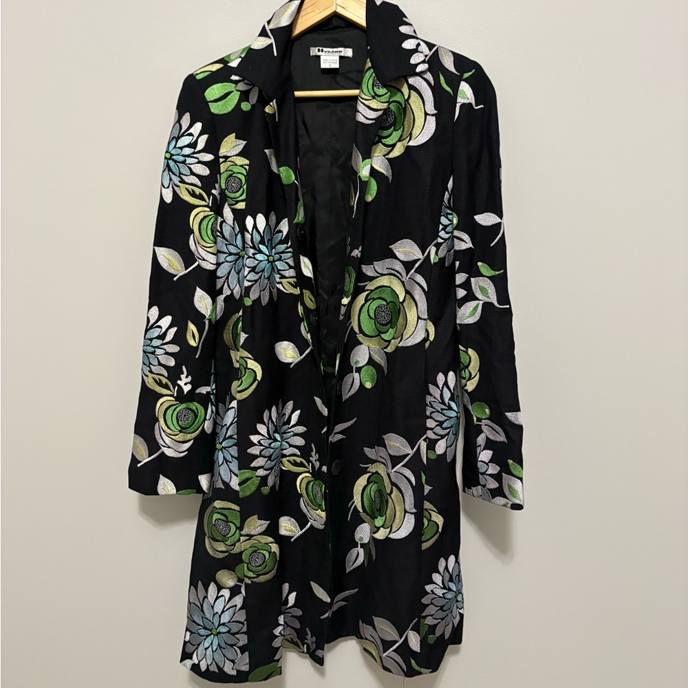 Peter Nygard Floral Embroidered Trench Coat Duster